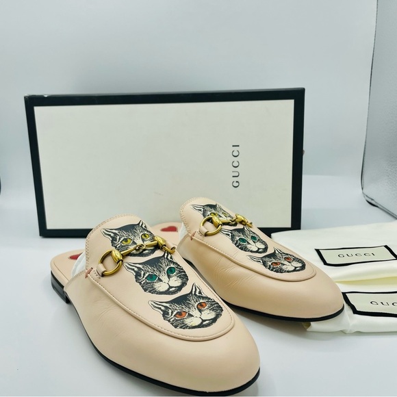 GUCCI Women's Princetown Leather Mule Slide Mystic Cat Pink Horsebit 36 - Picture 5 of 12
